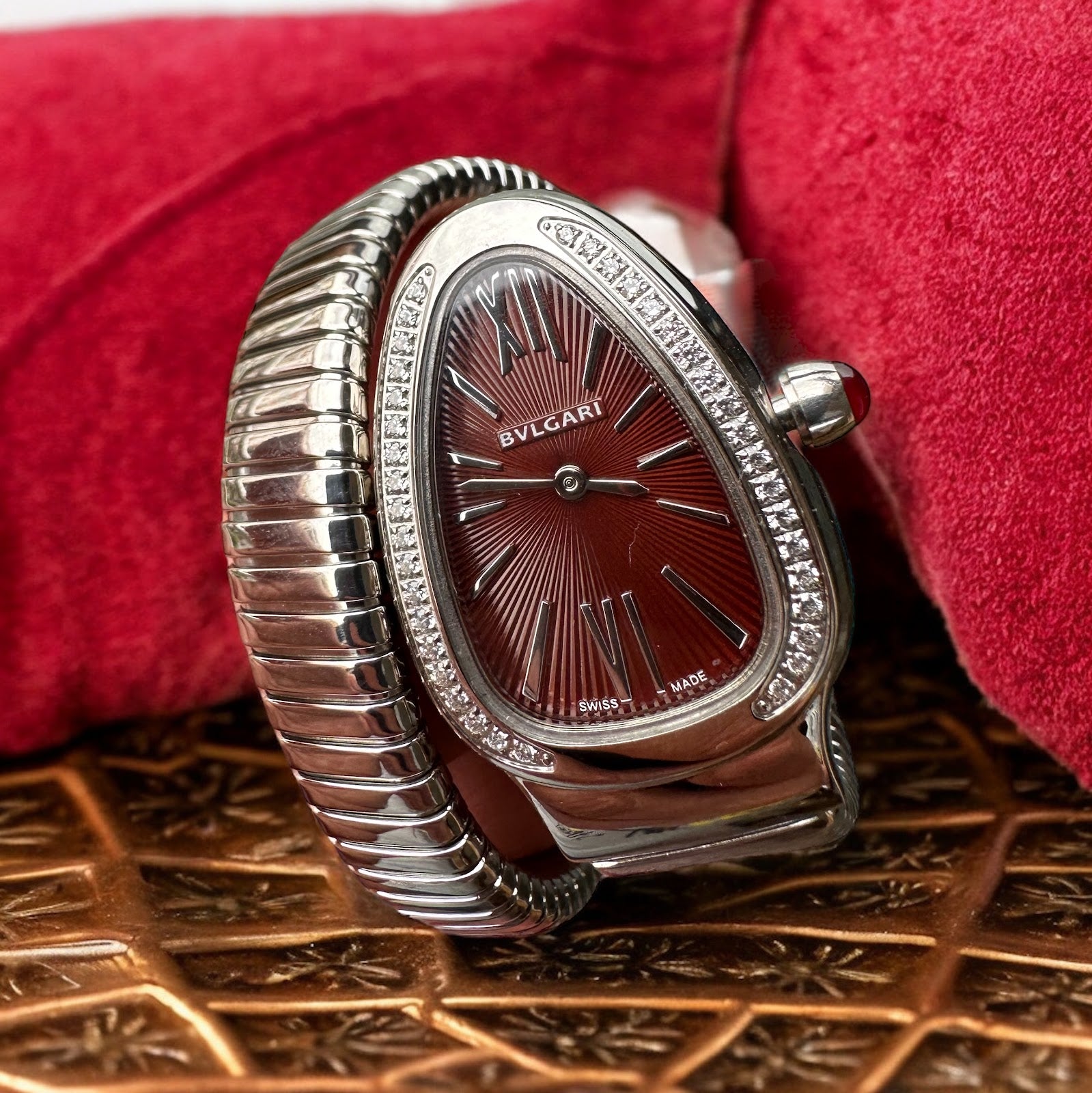 Bvlgari Serpenti Tubogas Steel Diamond Red Dial